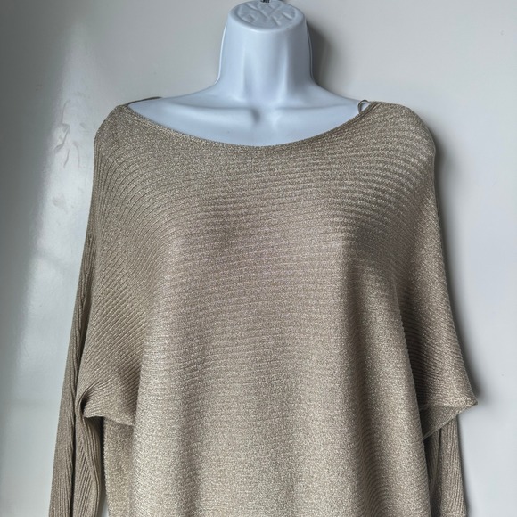 INC Metallic Gold Ribbed Boat Neck Dolman Sleeve Sweater Medium NWT Chic Festive - Picture 4 of 11